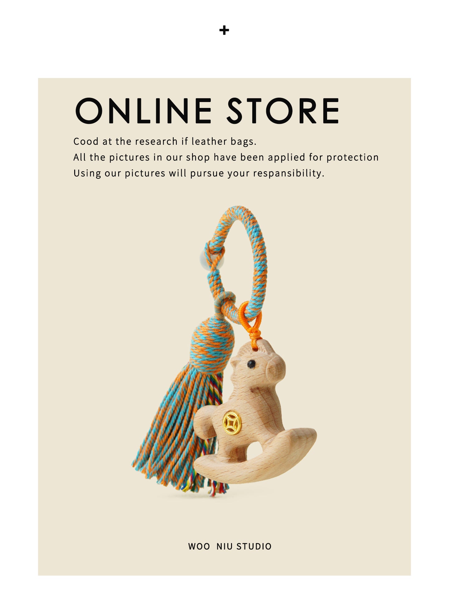 WOONIU Lucky Money Horse Wooden Charm - wooniu Wood Charm - cute bag charm plush keychain for backpack and purse