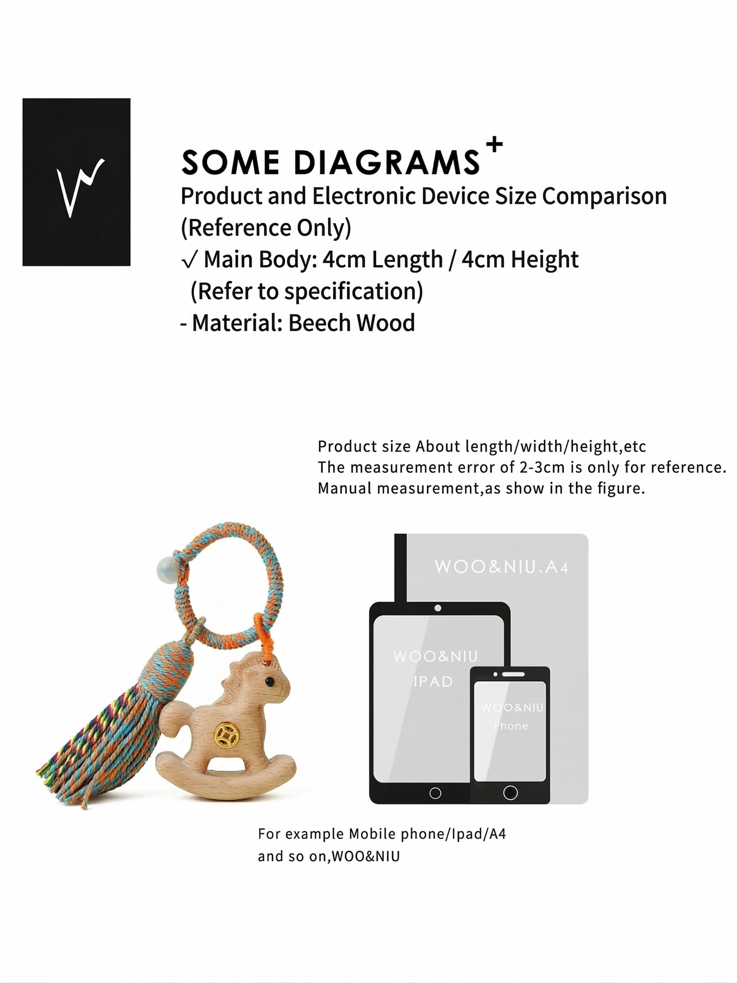 WOONIU Lucky Money Horse Wooden Charm - wooniu Wood Charm - cute bag charm plush keychain for backpack and purse