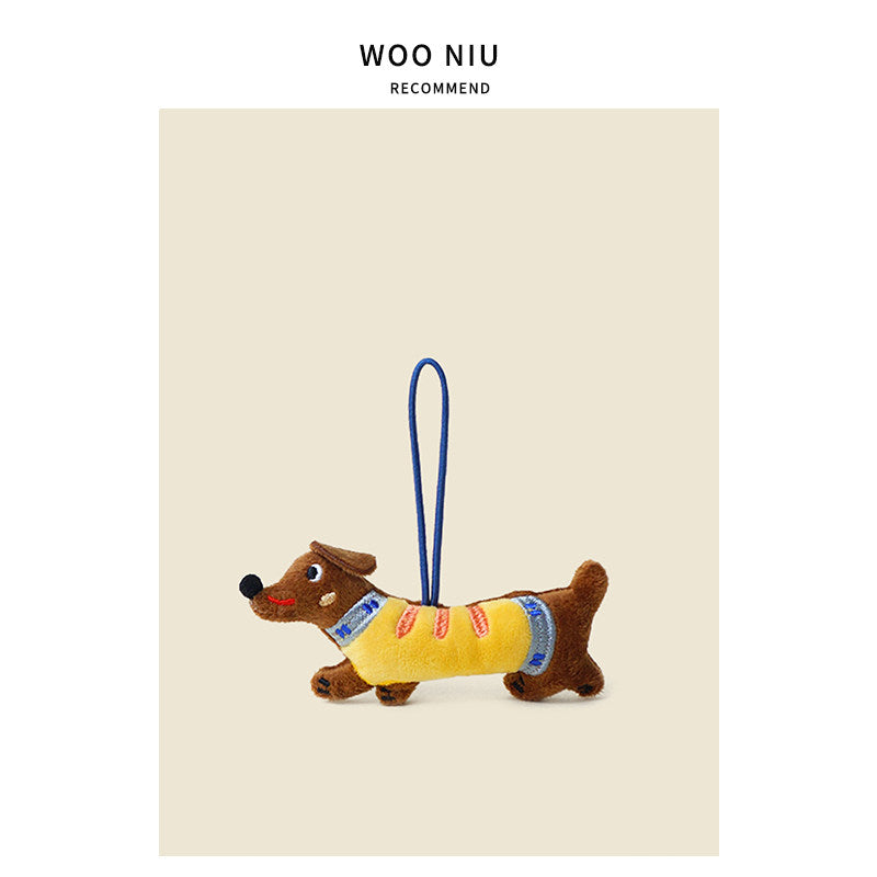 WOONIU Dachshund Puppy Plush Toy Bag Pendant Handmade Cartoon High-end Keychain Couple's Decoration2024New - soft keychain accessory