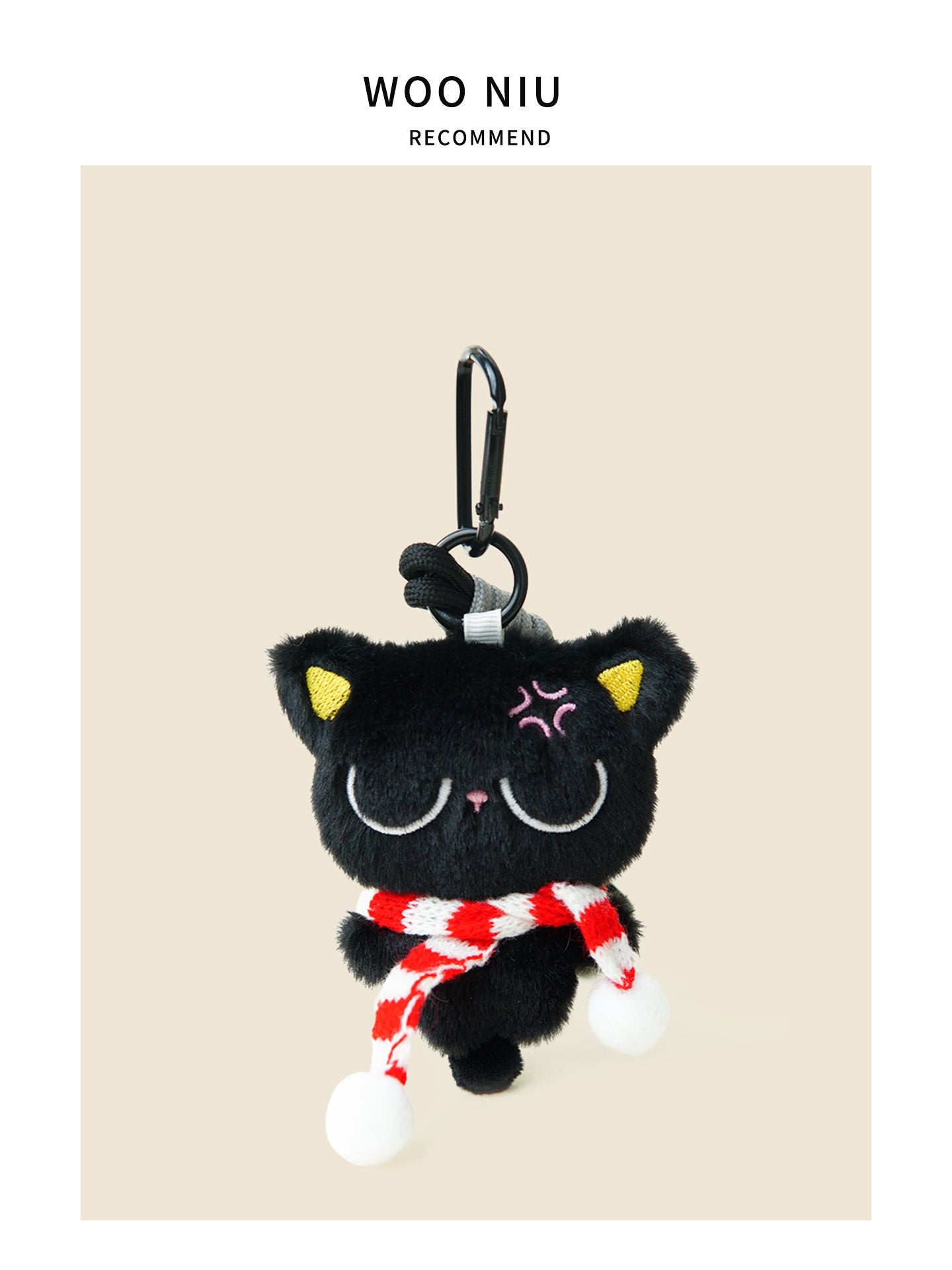 WOONIU Sleepy Black Cat Plush Charm - wooniu Plush Charm - cute bag charm plush keychain for backpack and purse
