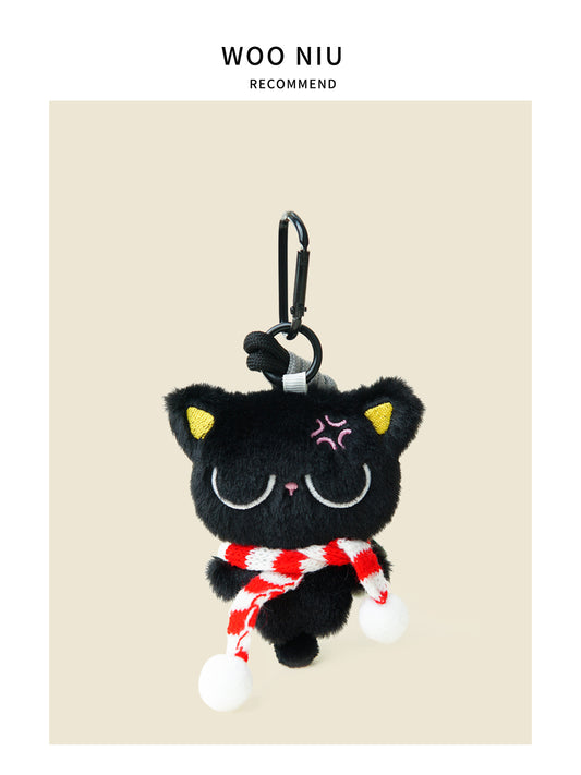 Sleepy Black Cat Plush Charm - cute plush bag charm