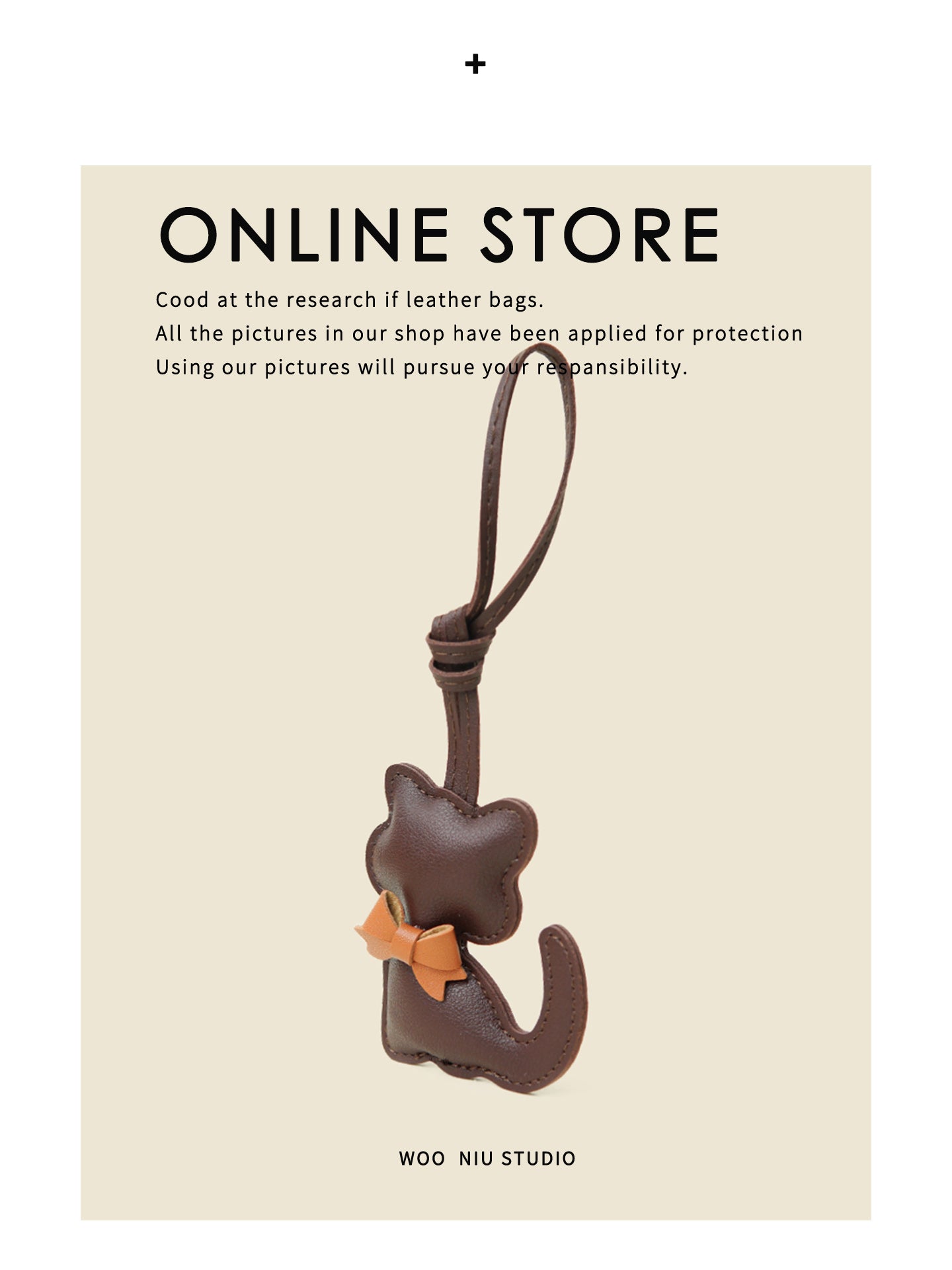 Bow Knot Kitty Leather Strap Pendant cute bag charm side view