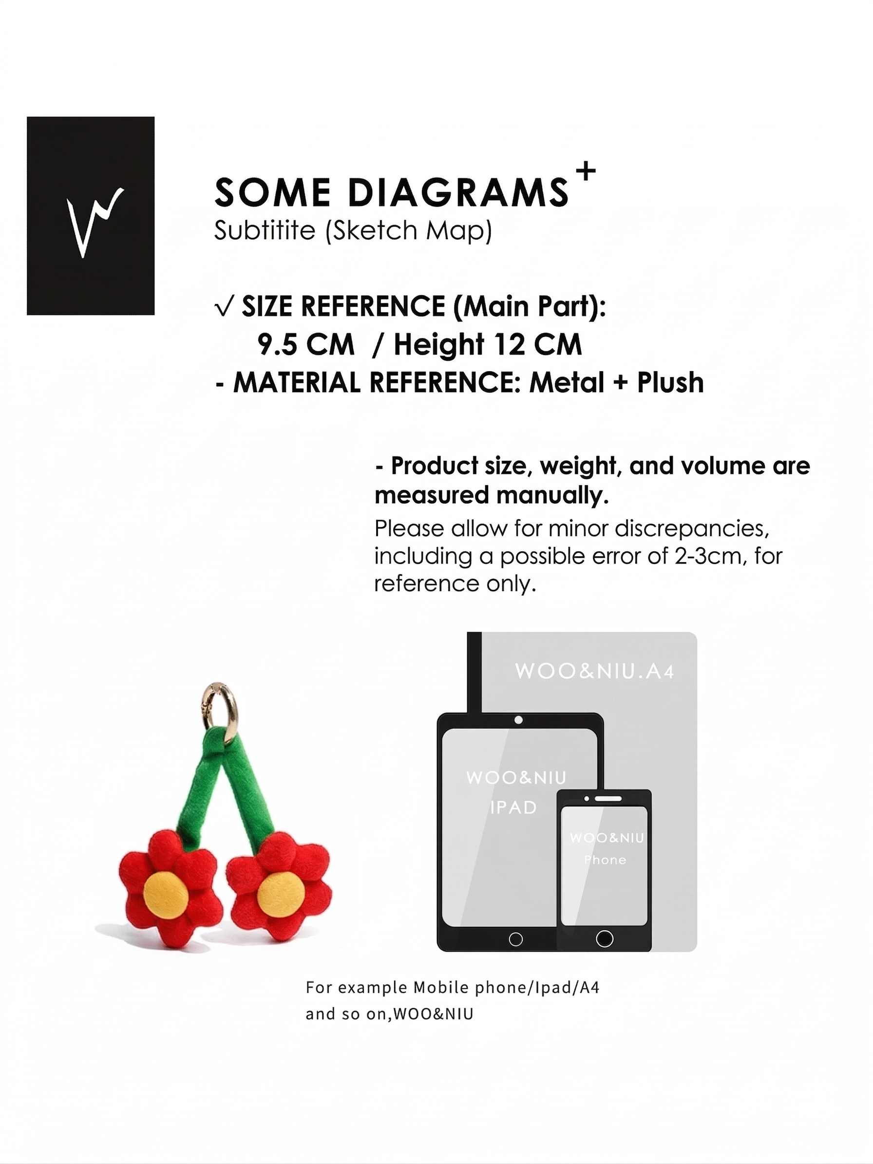 WOONIU Original Fresh Flower Plush Charm - wooniu Plush Charm - cute bag charm plush keychain for backpack and purse