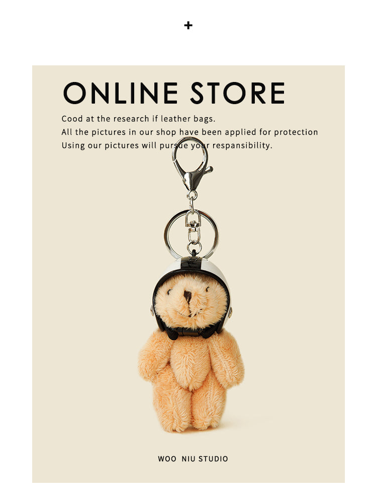 WOONIU Cool Biker Bear Helmet Charm - wooniu Plush Charm - cute bag charm plush keychain for backpack and purse