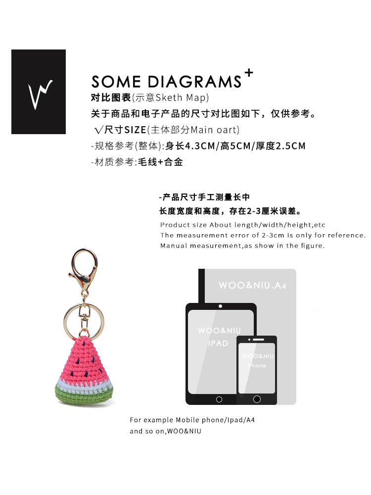 WOONIU Original Handmade Watermelon Keychain For Women, Exquisite Bag Pendant, Fruit Yarn Woven Couple's Pendant For Summer - whimsical bag accessory