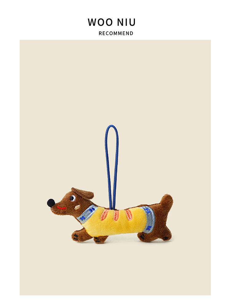 WOONIU Dachshund Puppy Plush Toy Bag Pendant Handmade Cartoon High-end Keychain Couple's Decoration2024New - cute plush bag charm