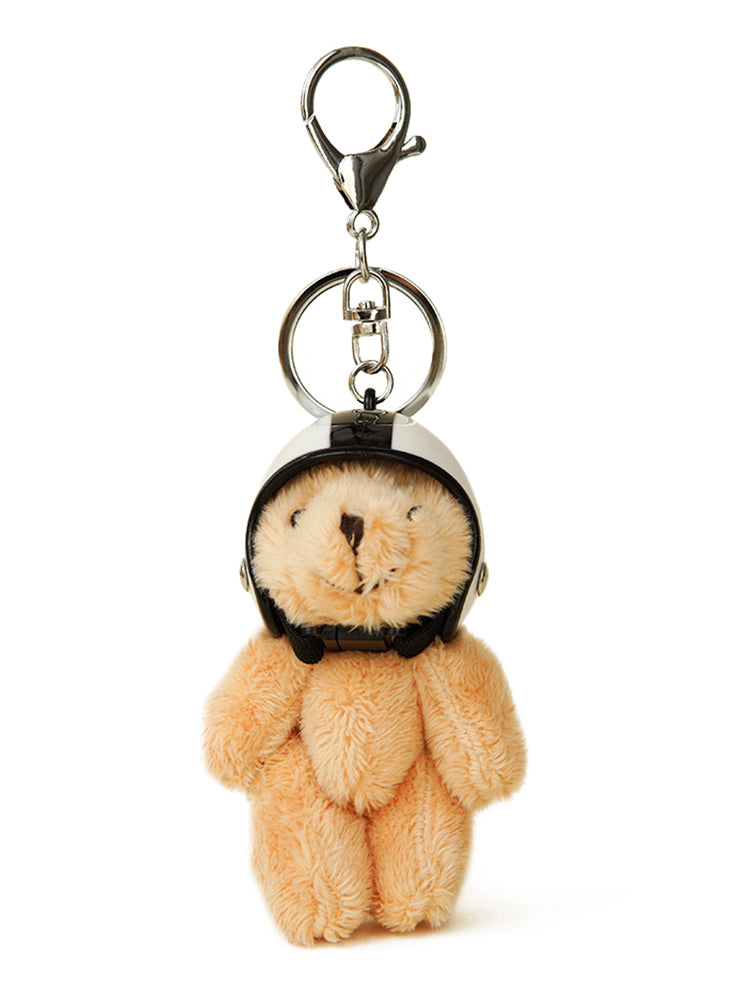 WOONIU Cool Biker Bear Helmet Charm - wooniu Plush Charm - cute bag charm plush keychain for backpack and purse