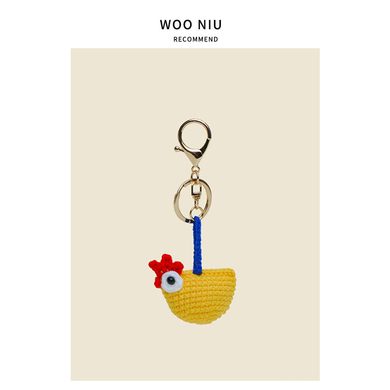 WOONIU Gugu Chicken Pendant Creative Handmade Woven Keychain For Women, Exquisite And High-end Bag Accessory For Couples - soft keychain accessory