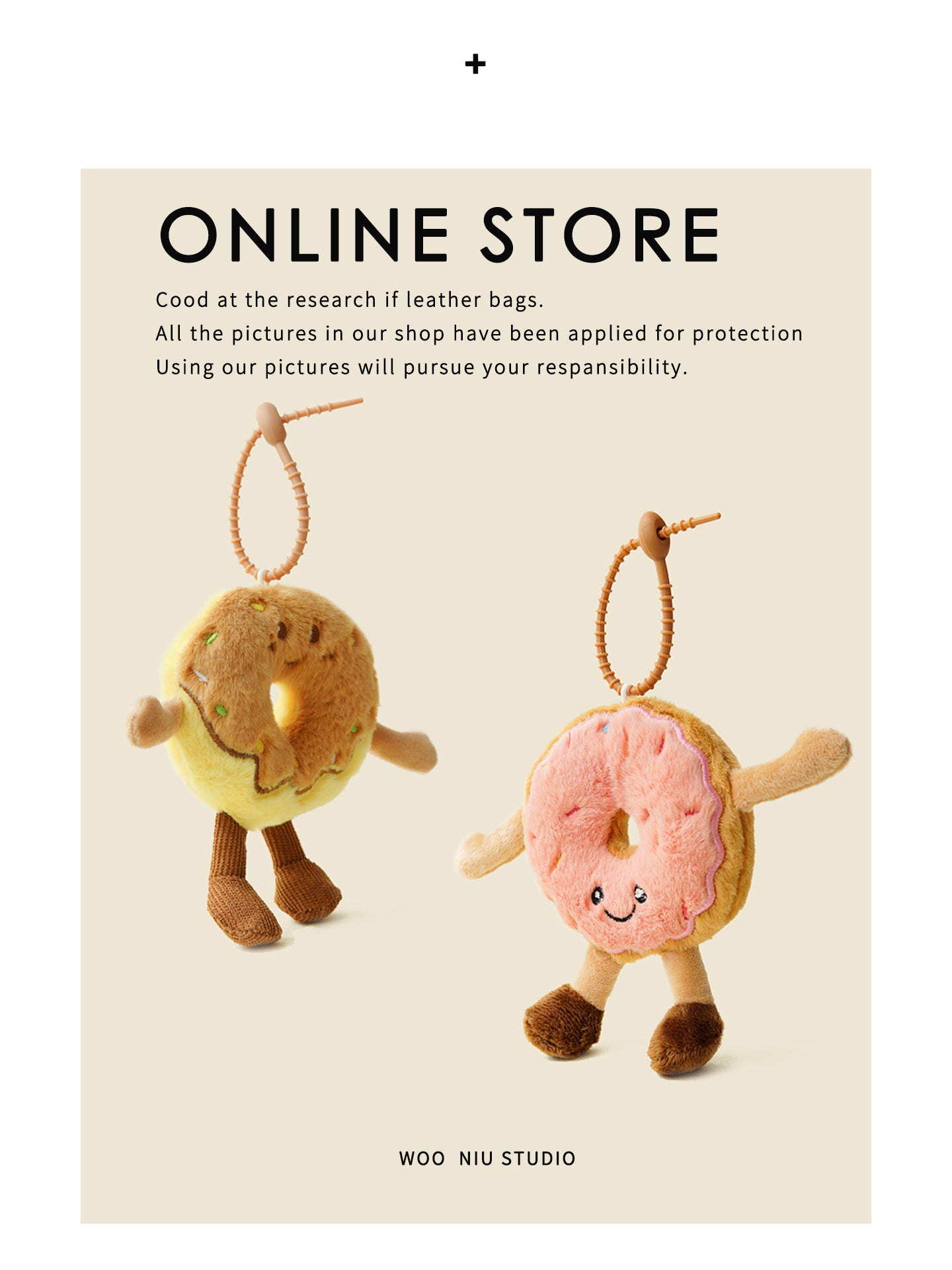 WOONIU Original Fun Pink Donut Plush Toy Bag Pendant Cute Stuffed Animal Backpack Decoration Keychain - soft keychain accessory