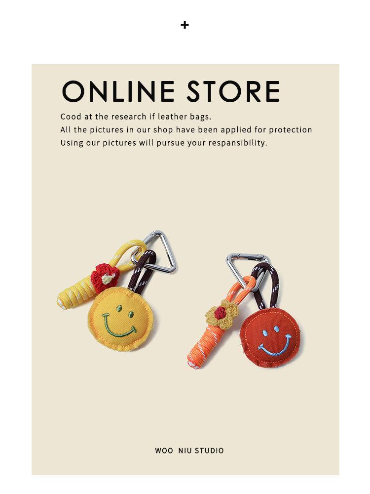 WOONIU Puffy Smiley Face Fabric Charm - wooniu Fabric Charm - cute bag charm plush keychain for backpack and purse