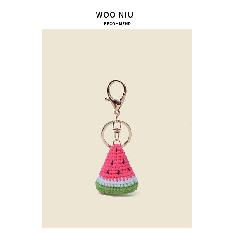 WOONIU Original Handmade Watermelon Keychain For Women, Exquisite Bag Pendant, Fruit Yarn Woven Couple's Pendant For Summer - soft keychain accessory