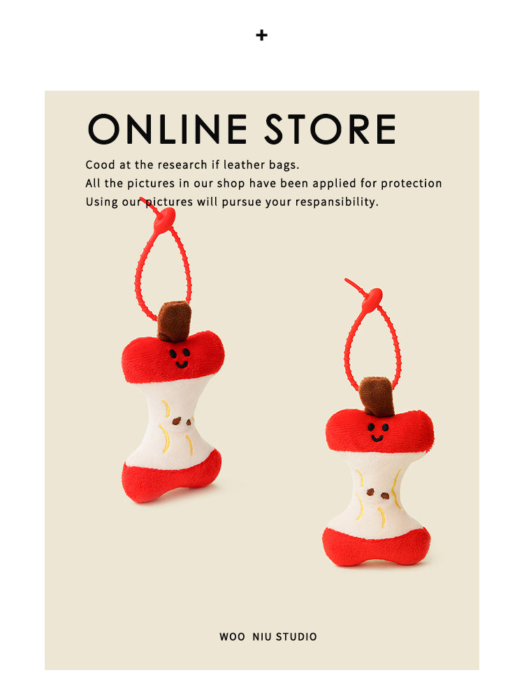 WOONIU Creative Apple Core Plush Charm - wooniu Plush Charm - cute bag charm plush keychain for backpack and purse