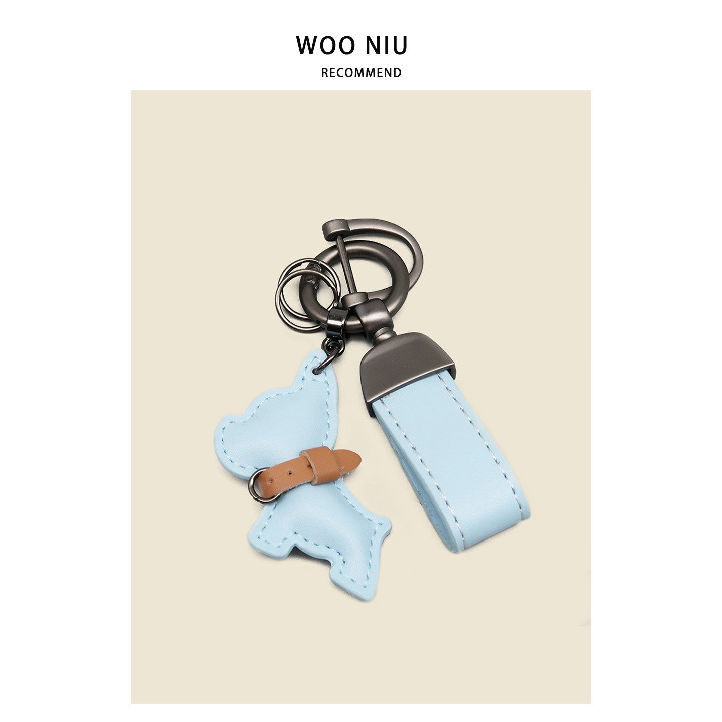 WOONIU Minimalist Leather Frenchie Charm - wooniu Leather Charm - cute bag charm plush keychain for backpack and purse
