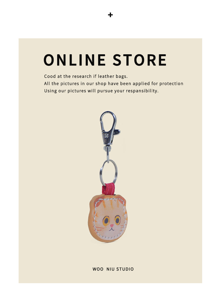 WOONIU Cat Face Leather Charm - wooniu Leather Charm - cute bag charm plush keychain for backpack and purse