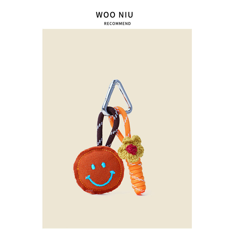 WOONIU Puffy Smiley Face Fabric Charm - wooniu Fabric Charm - cute bag charm plush keychain for backpack and purse