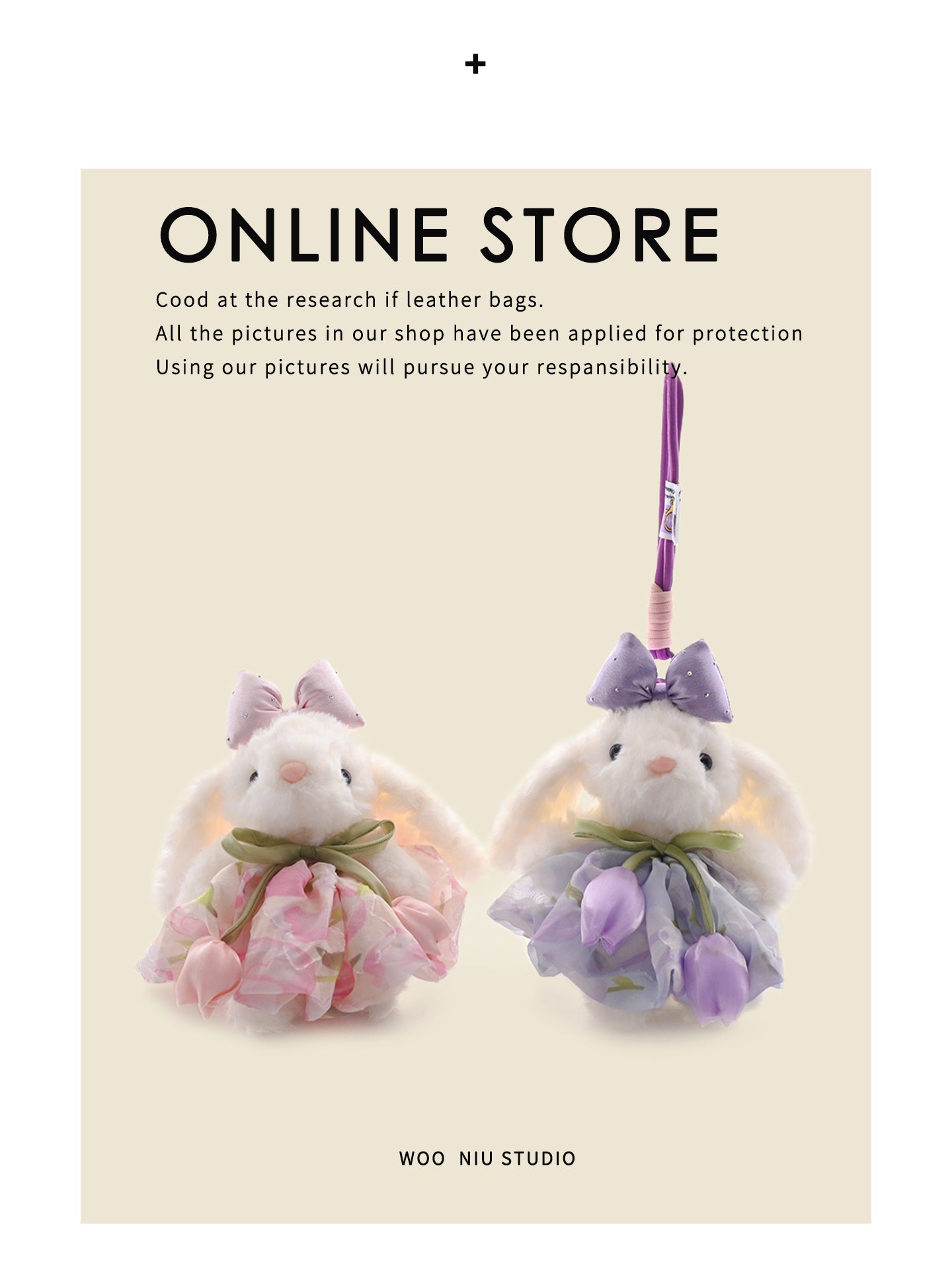 WOONIU Tulle Skirt Tulip Long Eared - wooniu Plush Charm - cute bag charm plush keychain for backpack and purse