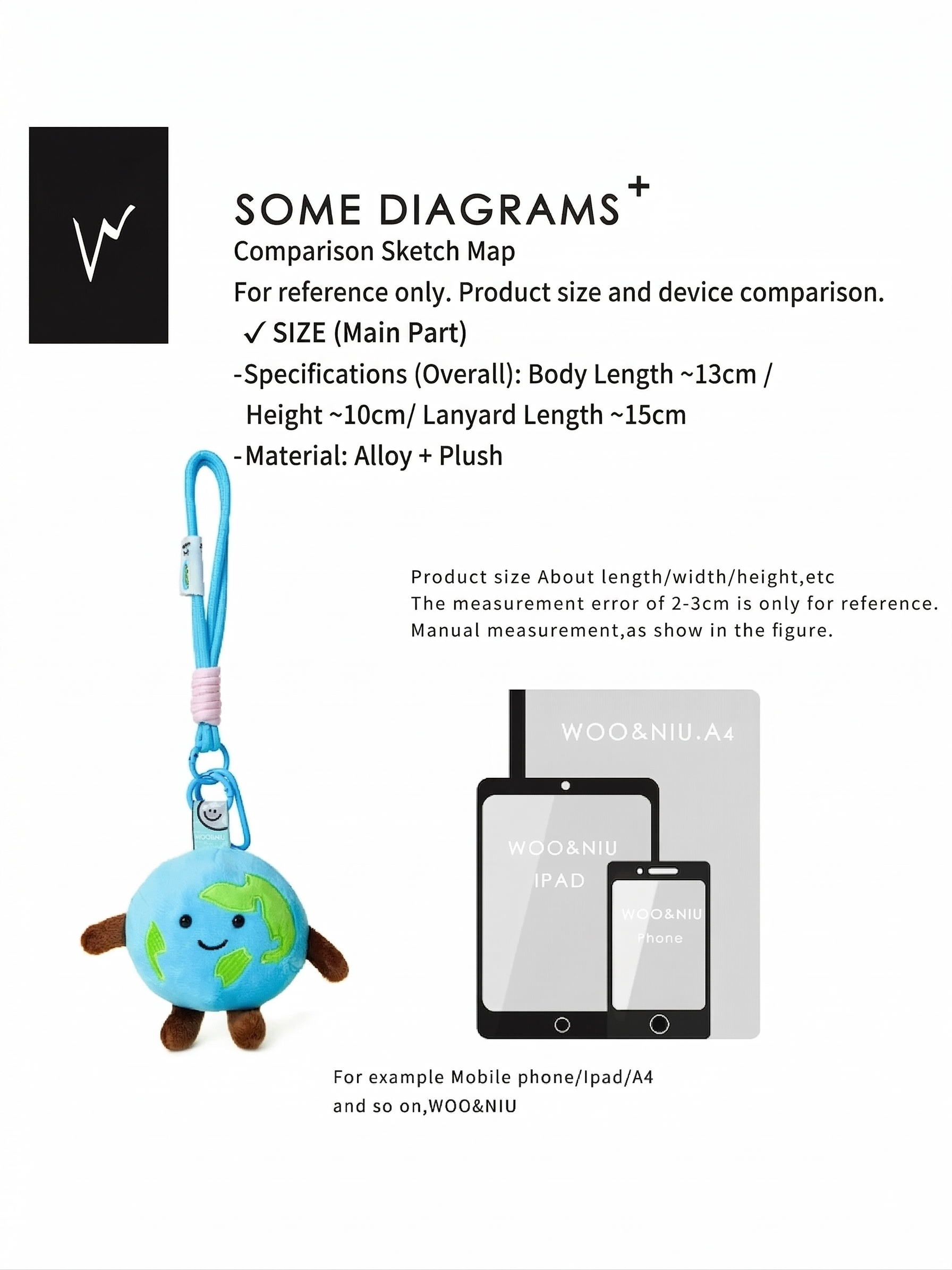 WOONIU Cute Little Earth Plush Charm - wooniu Plush Charm - cute bag charm plush keychain for backpack and purse