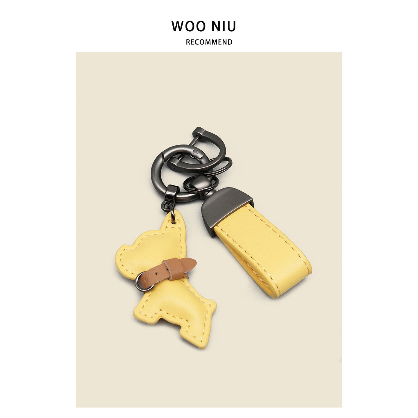 WOONIU Minimalist Leather Frenchie Charm - wooniu Leather Charm - cute bag charm plush keychain for backpack and purse