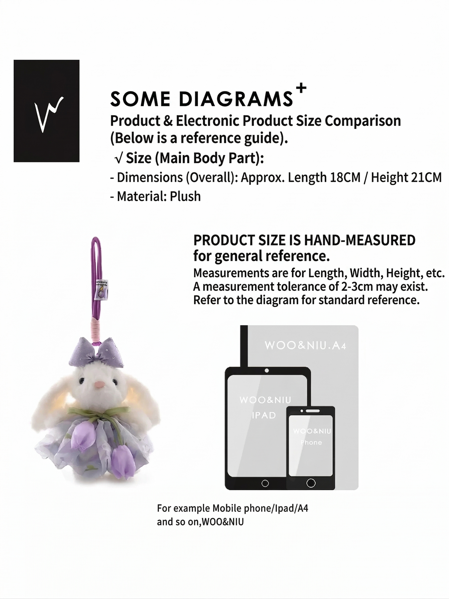 WOONIU Tulle Skirt Tulip Long Eared - wooniu Plush Charm - cute bag charm plush keychain for backpack and purse