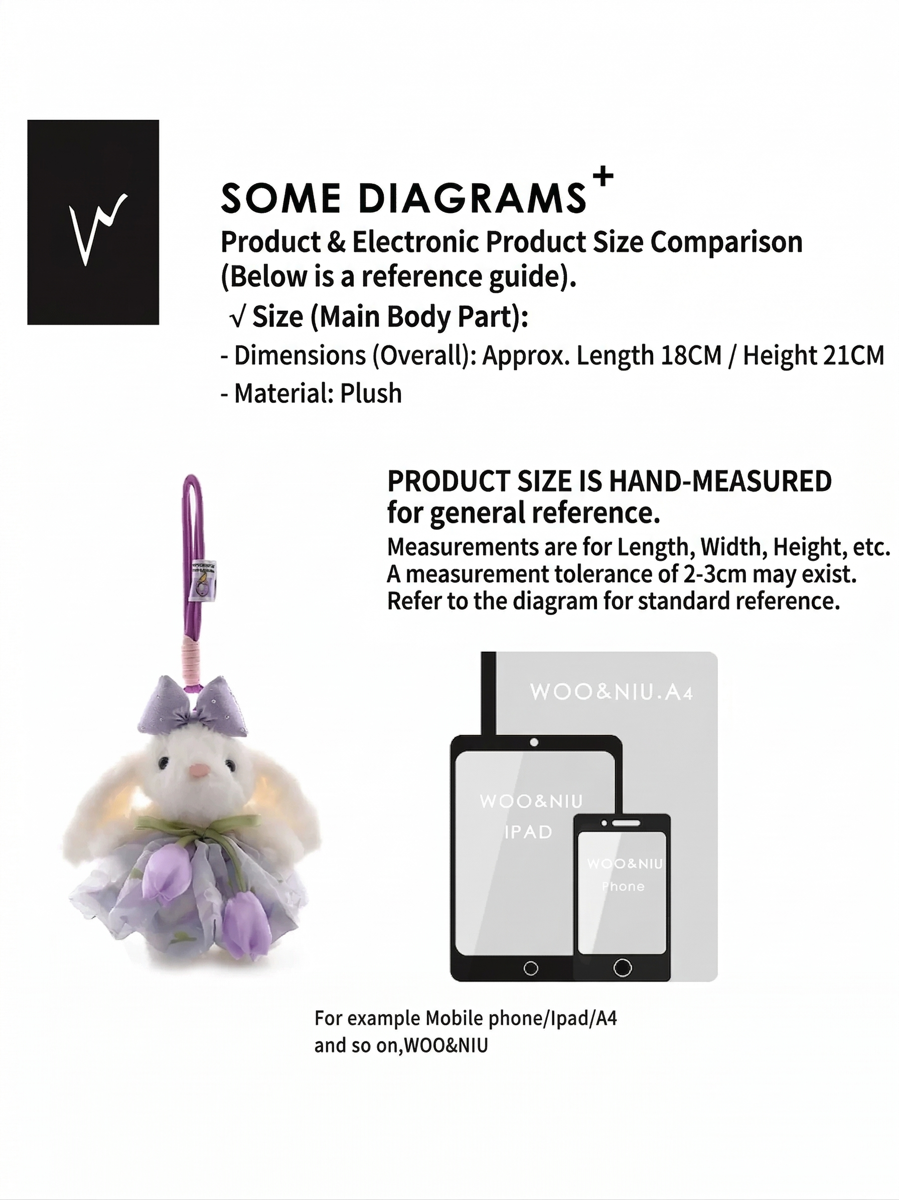 WOONIU Tulle Skirt Tulip Long Eared - wooniu Plush Charm - cute bag charm plush keychain for backpack and purse