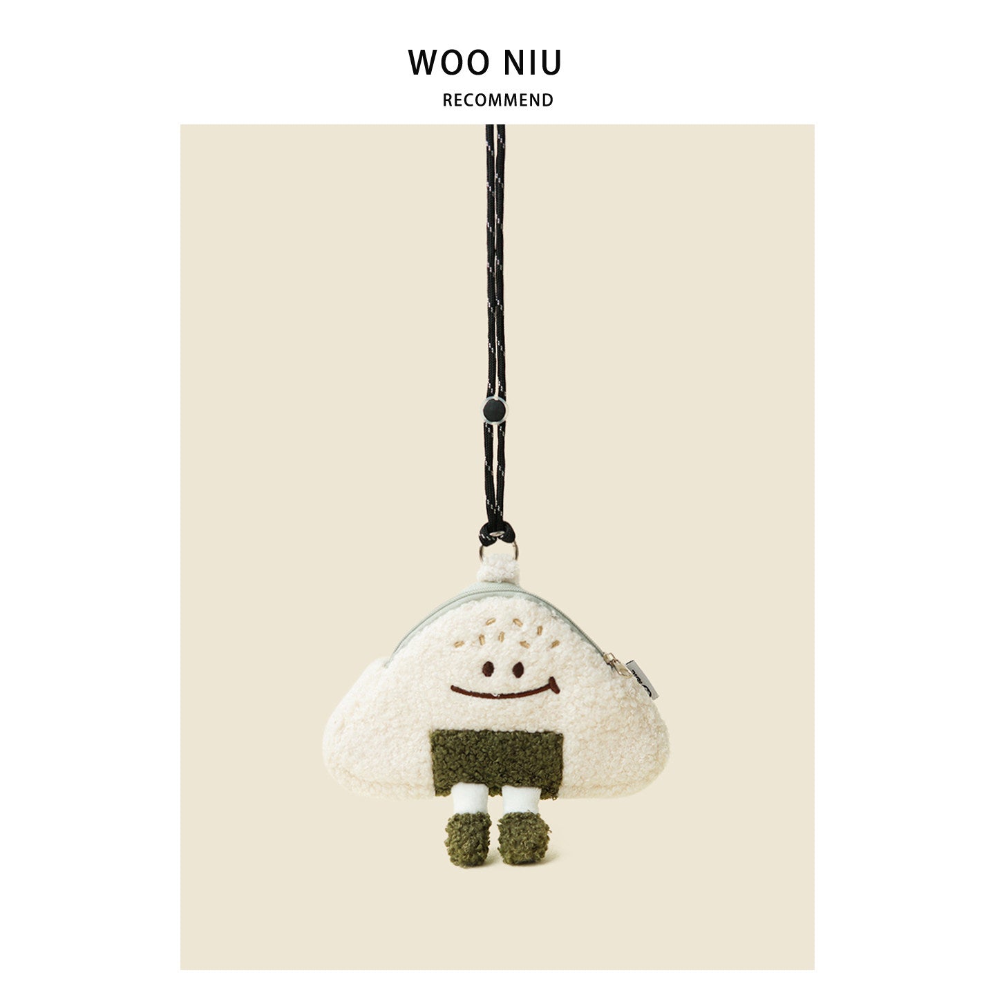 WOONIU Puffy Onigiri Neck Pouch Charm - wooniu Bag Charm - cute bag charm plush keychain for backpack and purse