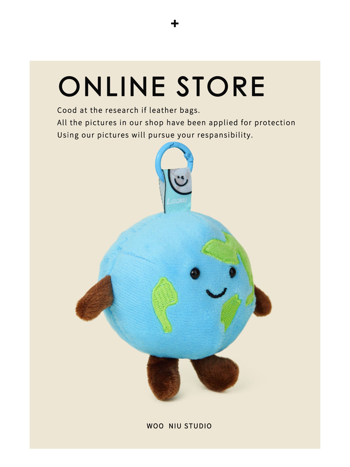 WOONIU Cute Little Earth Plush Charm - wooniu Plush Charm - cute bag charm plush keychain for backpack and purse