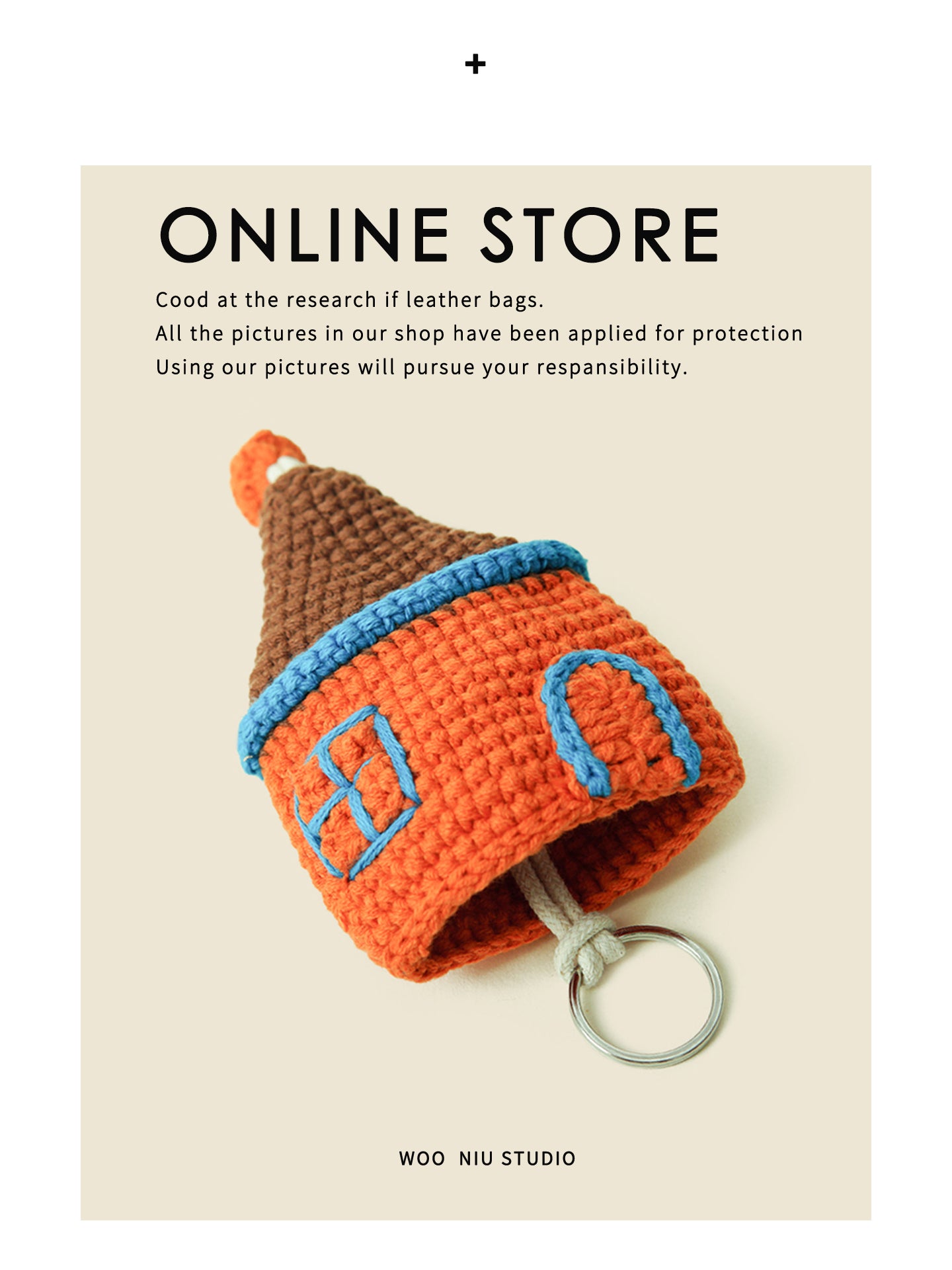 WOONIU Crochet House Key Case - wooniu Bag Charm - cute bag charm plush keychain for backpack and purse