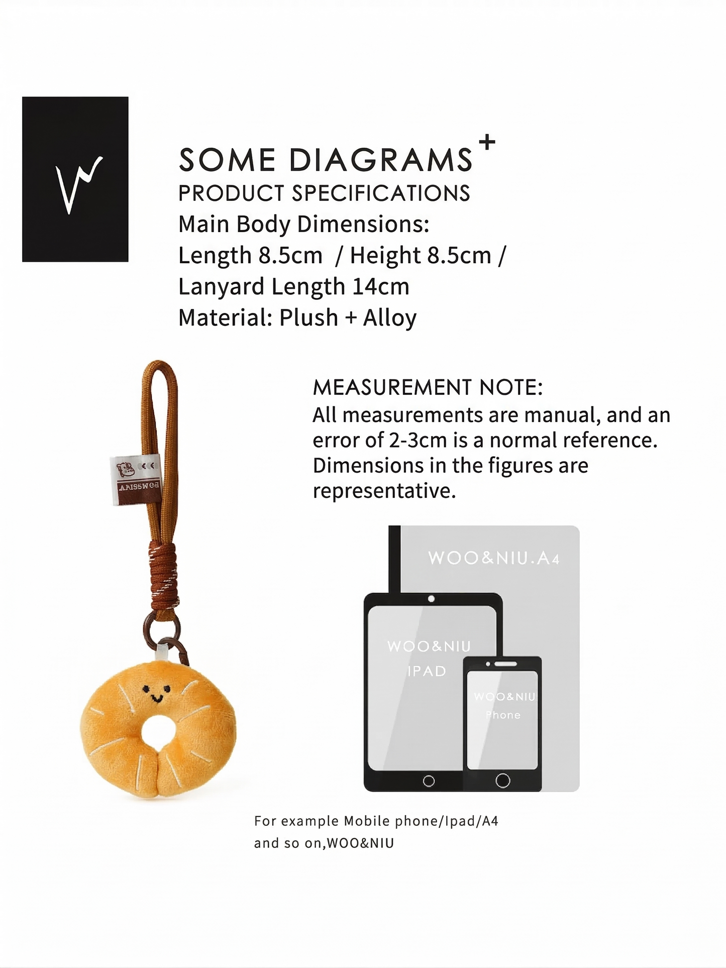 WOONIU Kawaii Plush Donut Charm - wooniu Plush Charm - cute bag charm plush keychain for backpack and purse