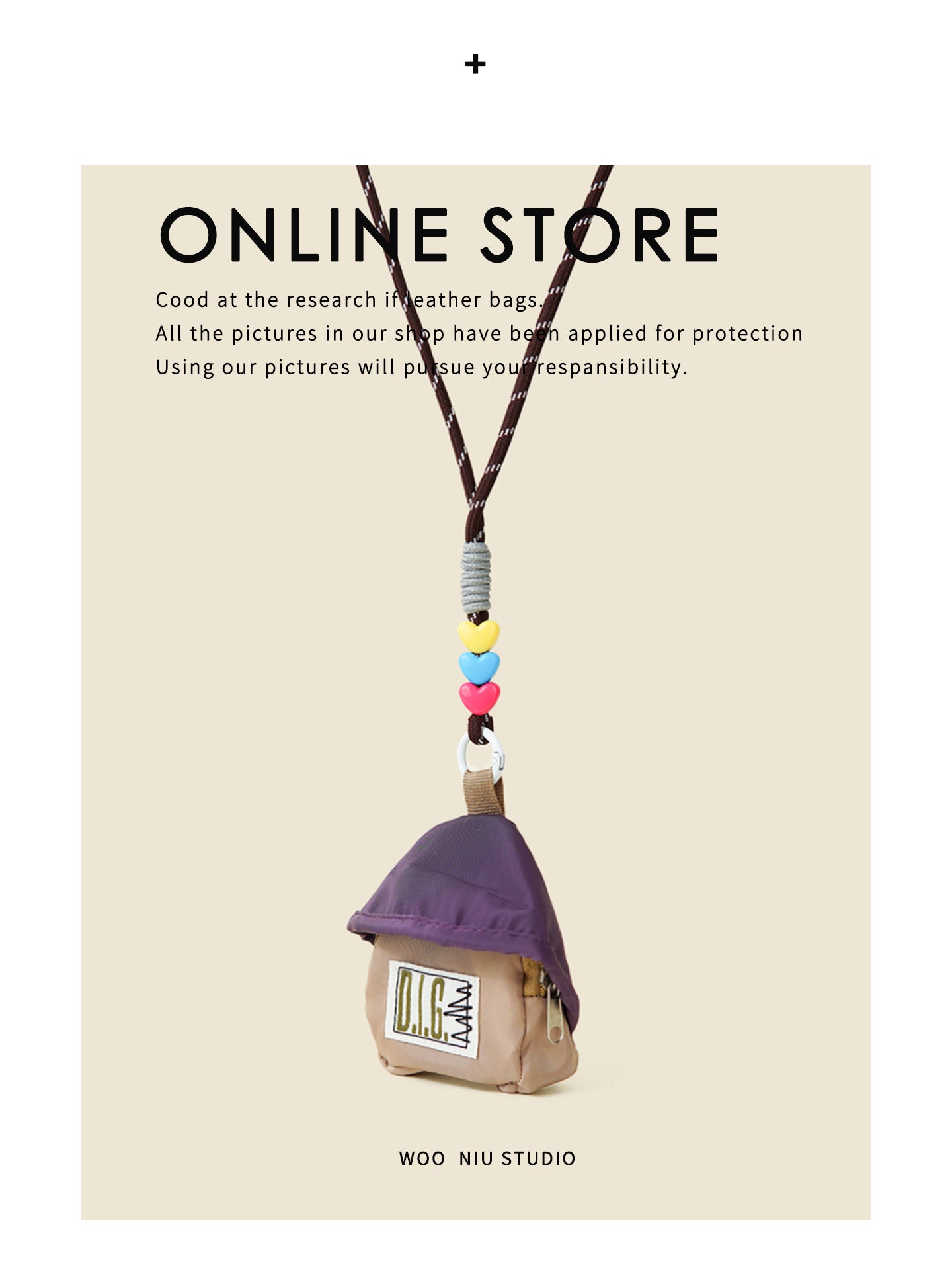 WOONIU Vintage Contrast Mini Neck Bag - wooniu Bag Charm - cute bag charm plush keychain for backpack and purse