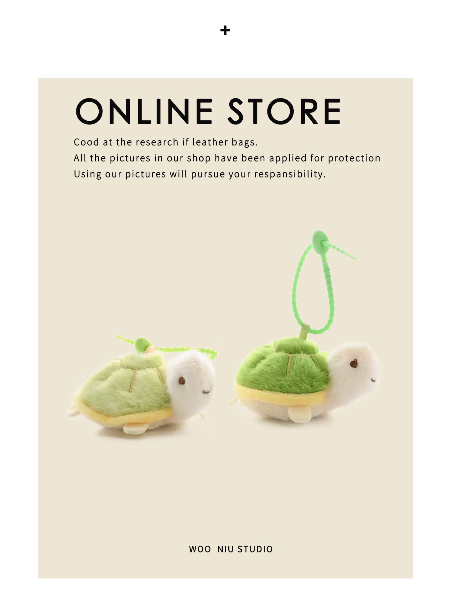 WOONIU Mini Three Inch Turtle Plush - wooniu Plush Charm - cute bag charm plush keychain for backpack and purse