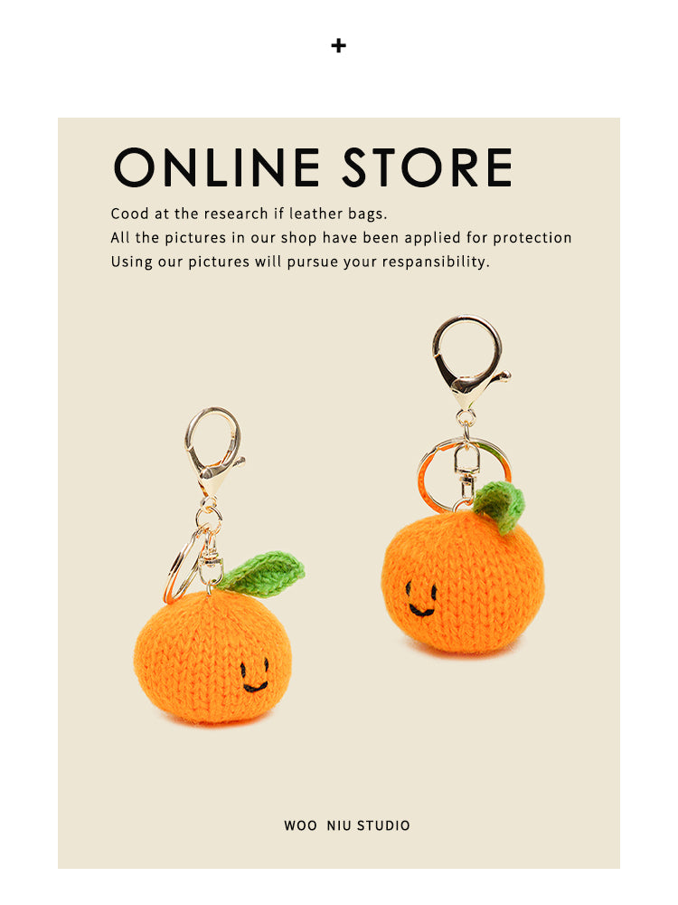 WOONIU Handmade Crochet Lucky Orange Charm - soft keychain accessory