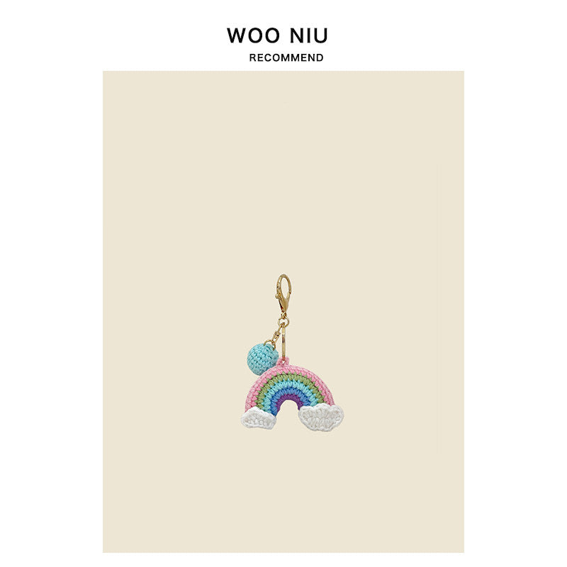 WOONIU Handmade Crochet Rainbow Charm - wooniu Bag Charm - cute bag charm plush keychain for backpack and purse