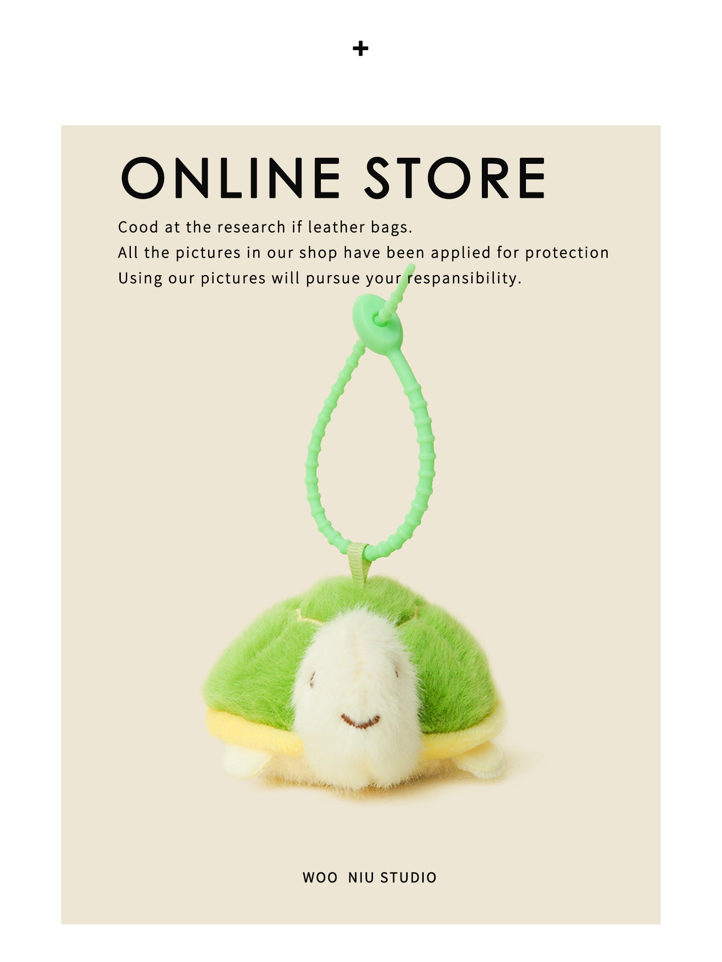 WOONIU Mini Three Inch Turtle Plush - wooniu Plush Charm - cute bag charm plush keychain for backpack and purse
