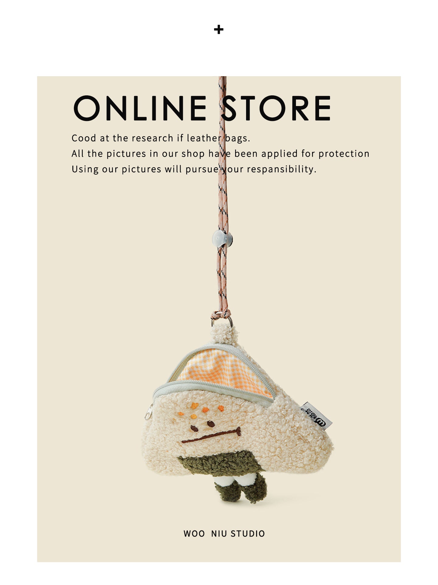WOONIU Puffy Onigiri Neck Pouch Charm - wooniu Bag Charm - cute bag charm plush keychain for backpack and purse