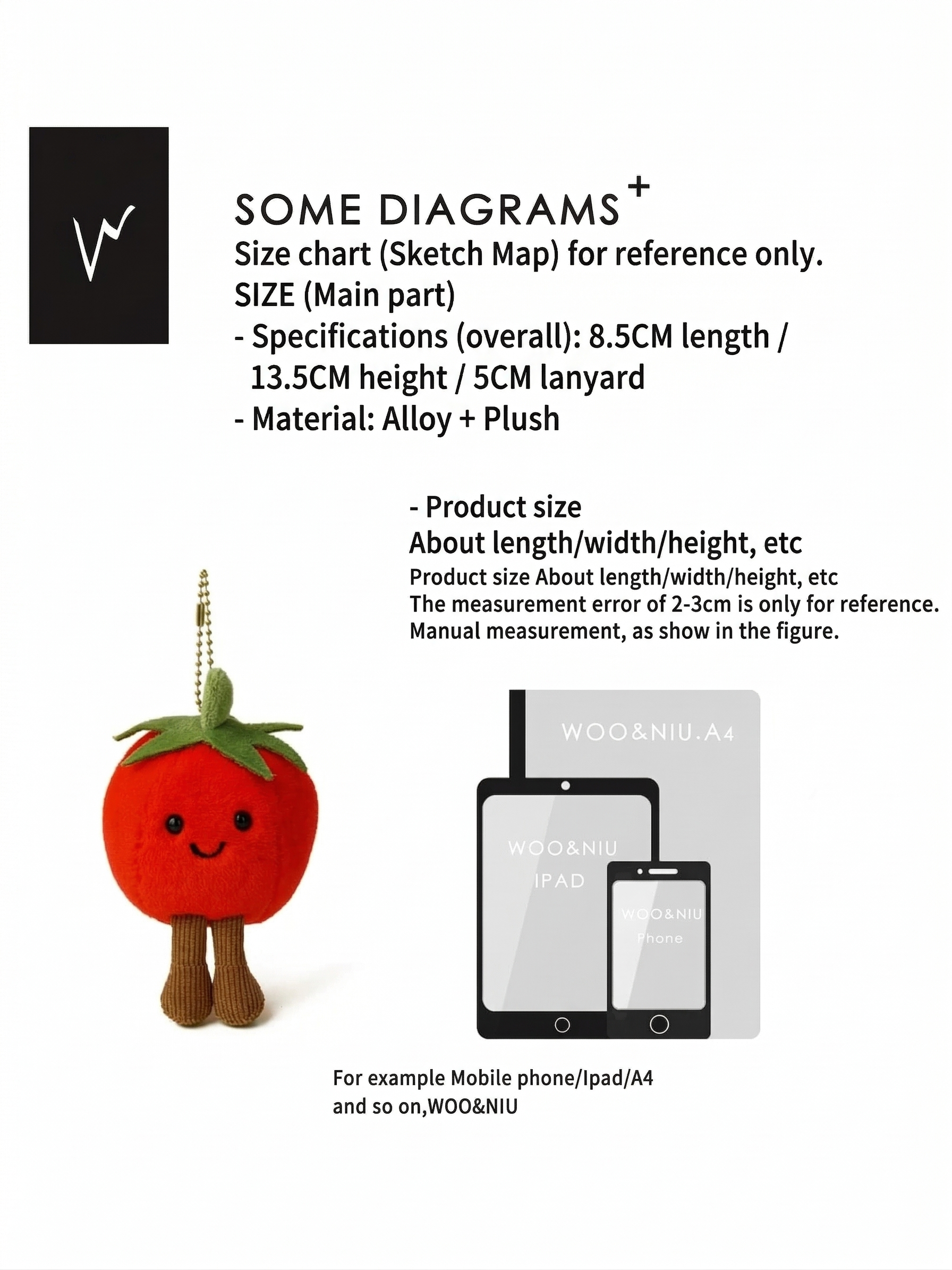 WOONIU Long Legged Tomato Plush Charm - wooniu Plush Charm - cute bag charm plush keychain for backpack and purse