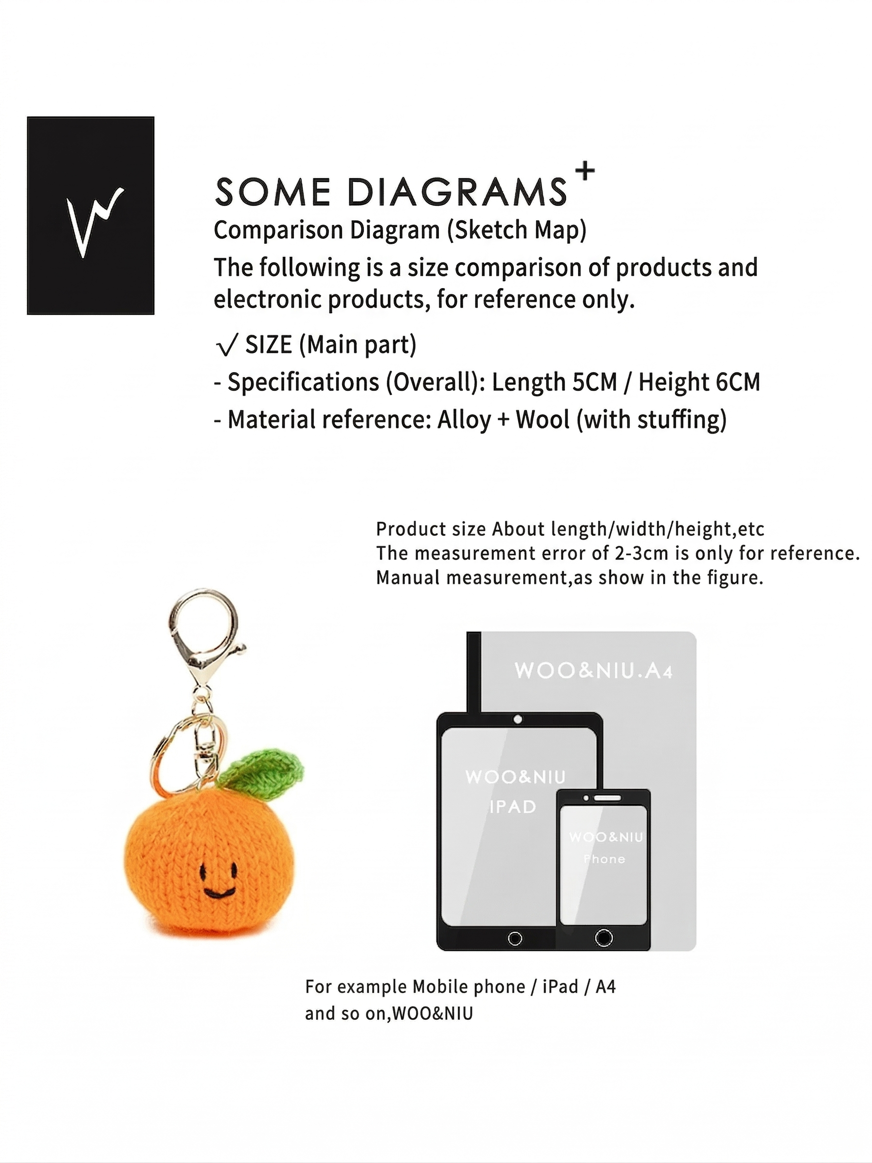 WOONIU Handmade Crochet Lucky Orange Charm - whimsical bag accessory