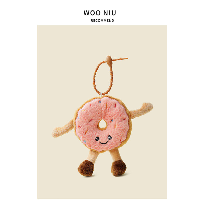 WOONIU Original Fun Pink Donut Plush Toy Bag Pendant Cute Stuffed Animal Backpack Decoration Keychain - soft keychain accessory
