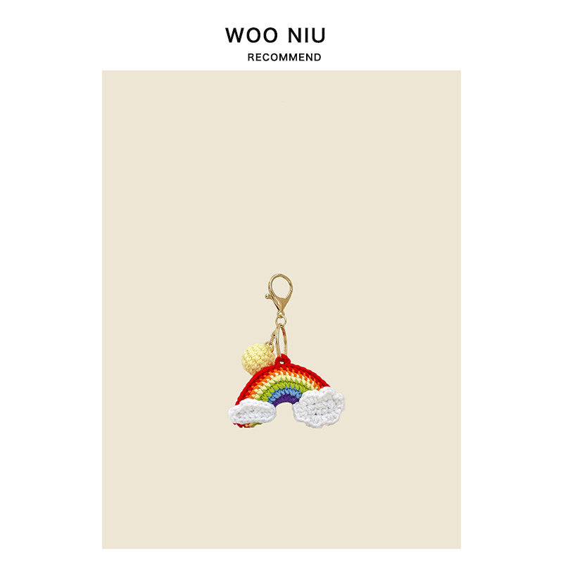 WOONIU Handmade Crochet Rainbow Charm - wooniu Bag Charm - cute bag charm plush keychain for backpack and purse