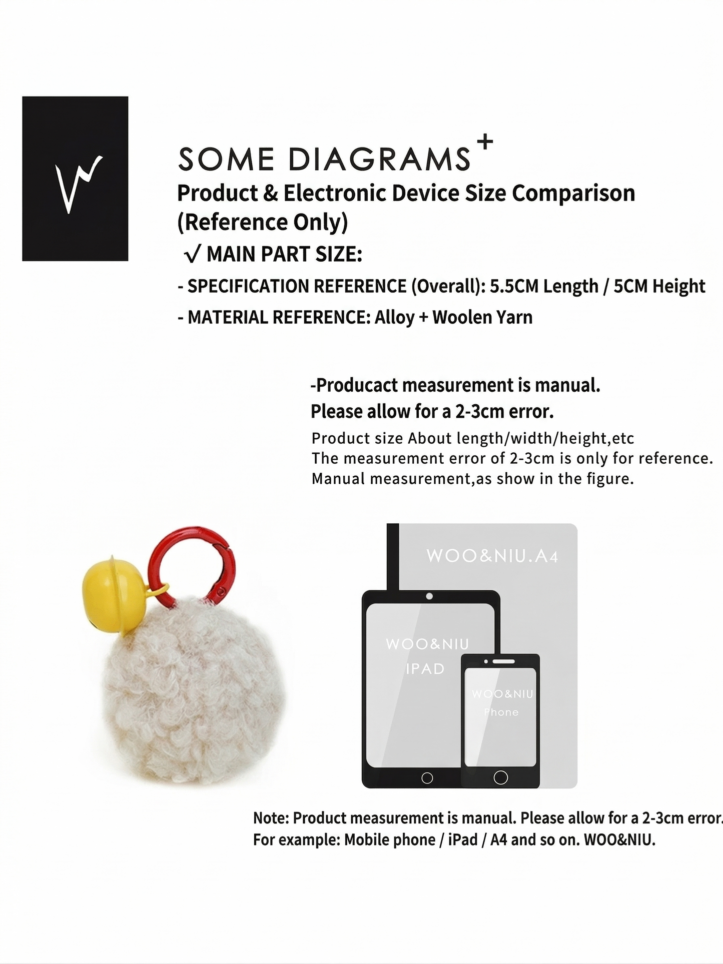WOONIU Kawaii Pom Pom Bell Charm - wooniu Bag Charm - cute bag charm plush keychain for backpack and purse