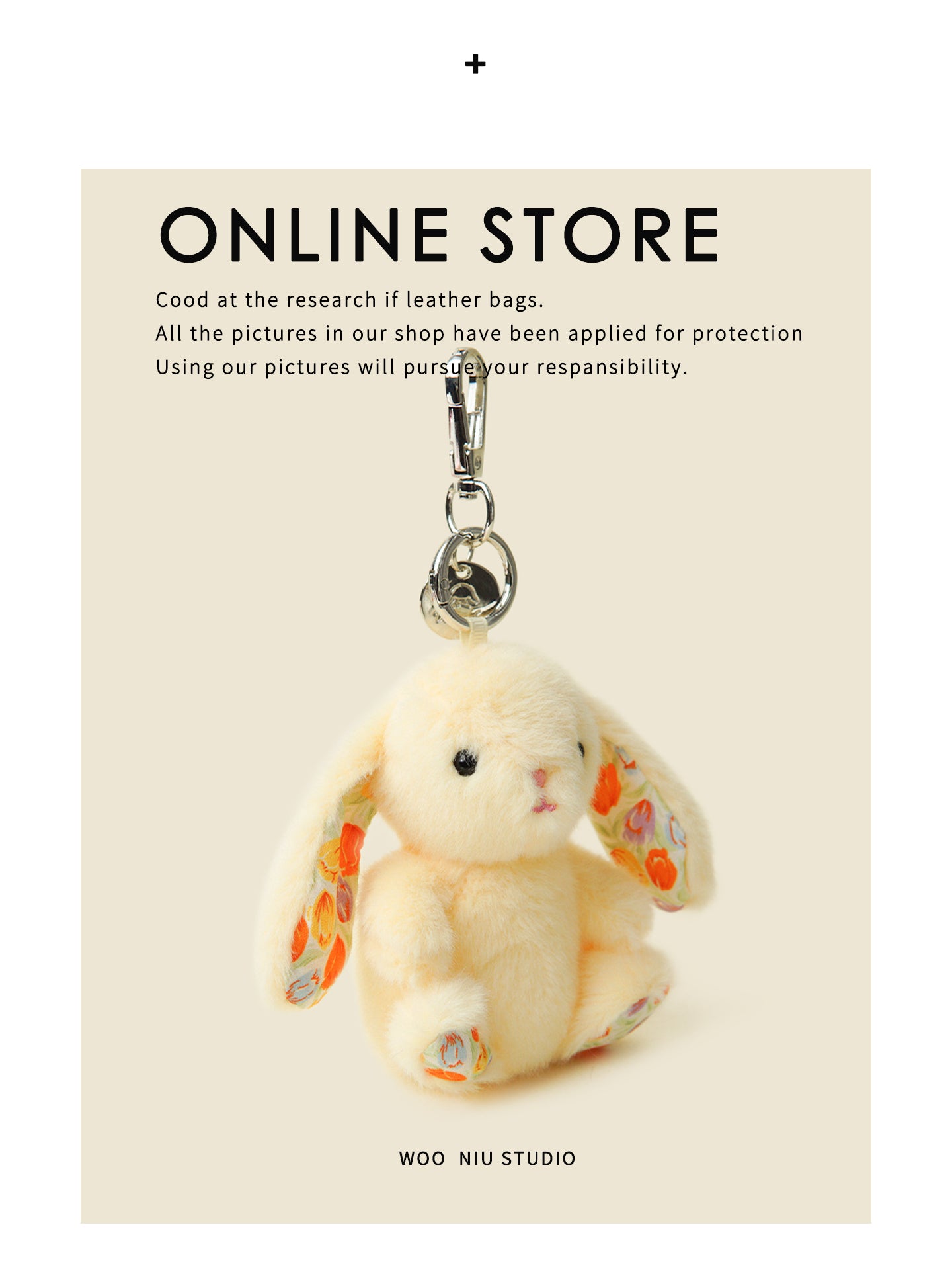 WOONIU Original Boutique Bunny Plush - wooniu Plush Charm - cute bag charm plush keychain for backpack and purse