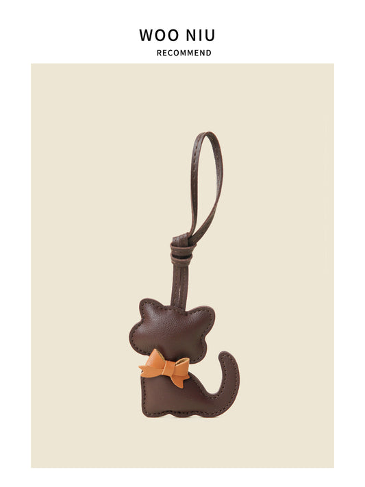 Bow Knot Kitty Leather Strap Pendant cute kitty bag charm front view