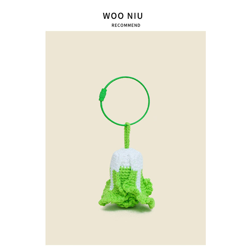 WOONIU Handwoven Broccoli Charm - wooniu Plush Charm - cute bag charm plush keychain for backpack and purse
