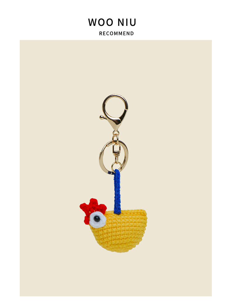 WOONIU Gugu Chicken Pendant Creative Handmade Woven Keychain For Women, Exquisite And High-end Bag Accessory For Couples - cute plush bag charm