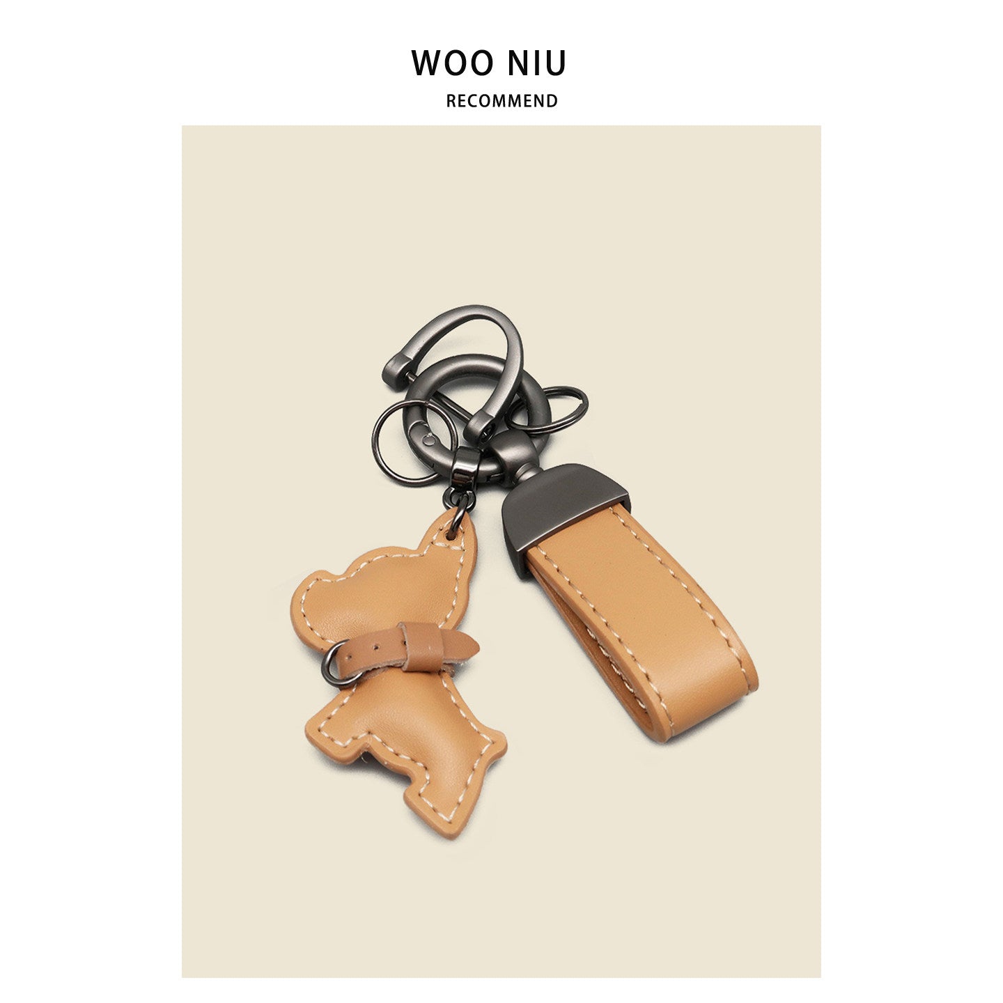 WOONIU Minimalist Leather Frenchie Charm - wooniu Leather Charm - cute bag charm plush keychain for backpack and purse