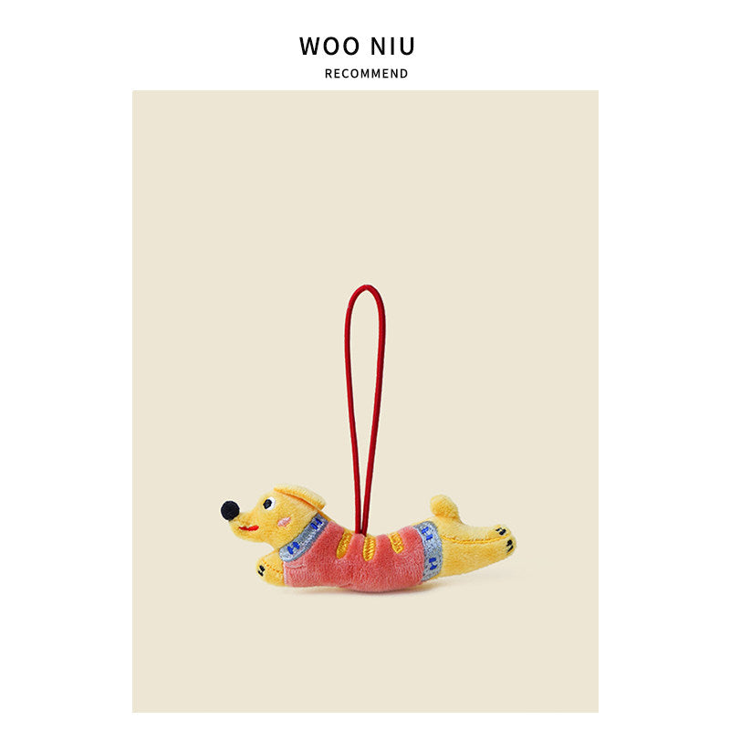 WOONIU Dachshund Puppy Plush Toy Bag Pendant Handmade Cartoon High-end Keychain Couple's Decoration2024New - giftable hanging charm