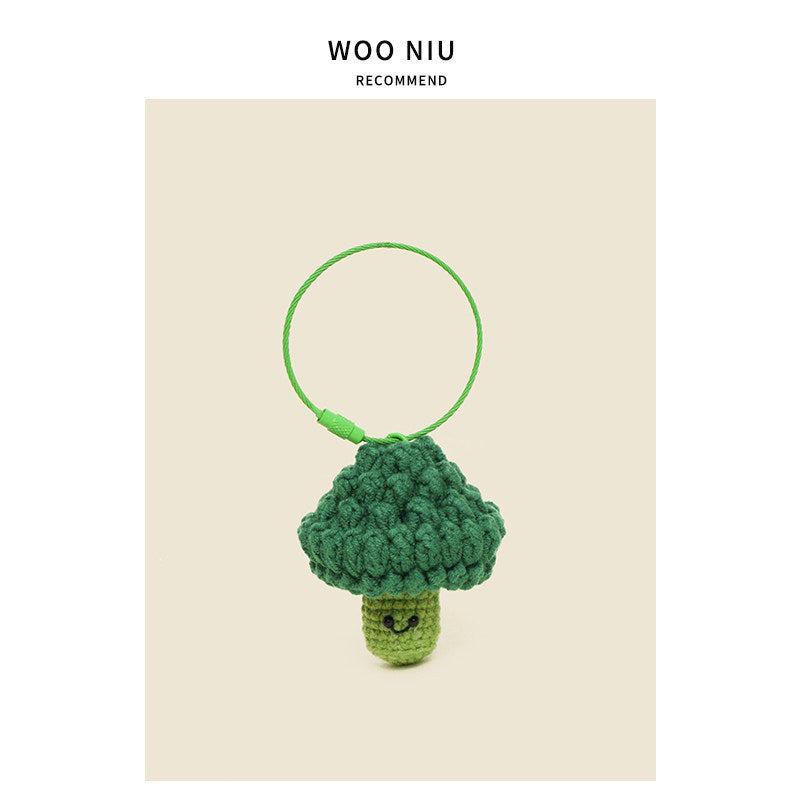WOONIU Handwoven Broccoli Charm - wooniu Plush Charm - cute bag charm plush keychain for backpack and purse