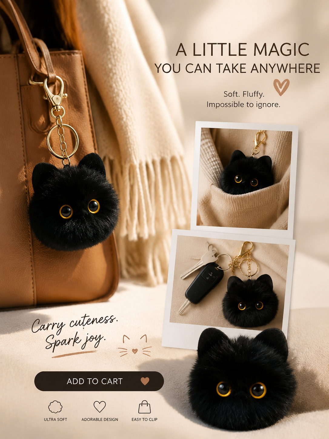 WOONIU Aesthetic Plush Black Cat Charm