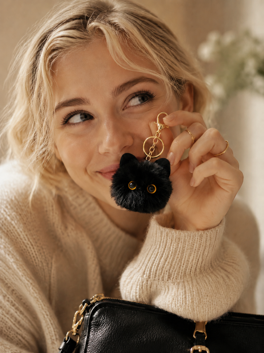 WOONIU Aesthetic Plush Black Cat Charm